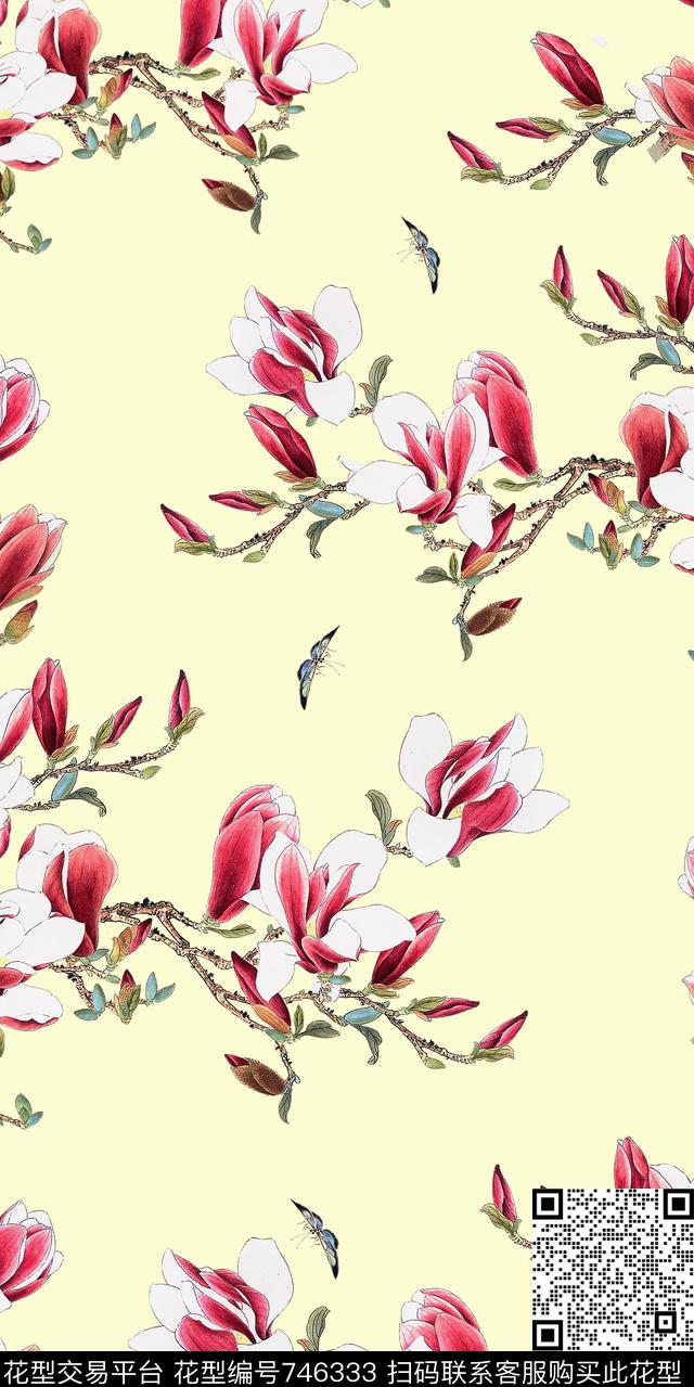满版花数码花卉类大花数码印花华亿平台下载（图片编号: 746333） - 瓦栏（Walan）