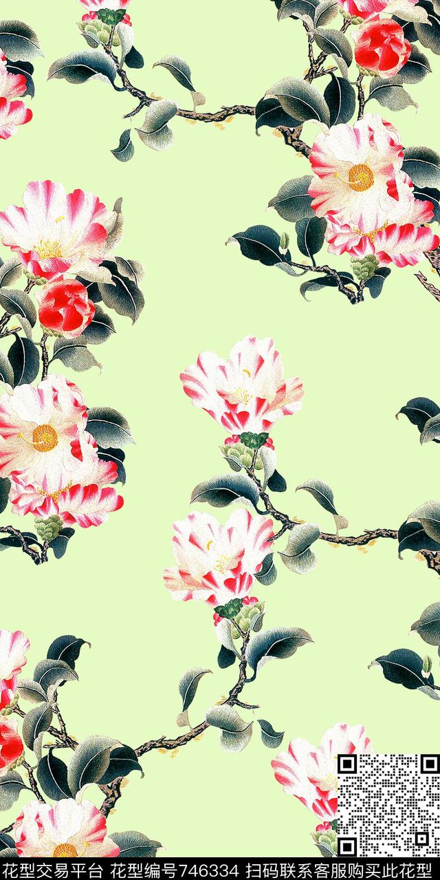 数码花卉类满版花大花数码印花华亿平台下载（图片编号: 746334） - 瓦栏（Walan）