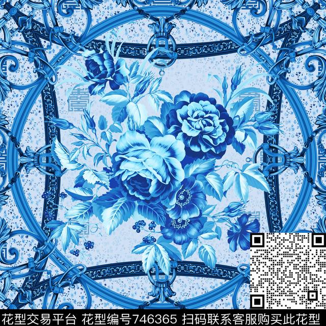 大花小碎花青花、传统纹样、牡丹、小碎花数码印花华亿平台下载（图片编号: 746365） - 瓦栏（Walan）