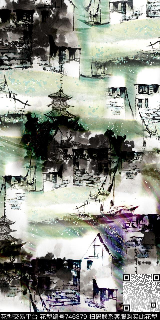 水墨画山水画数码华亿平台数码印花华亿平台下载（图片编号: 746379） - 瓦栏（Walan）