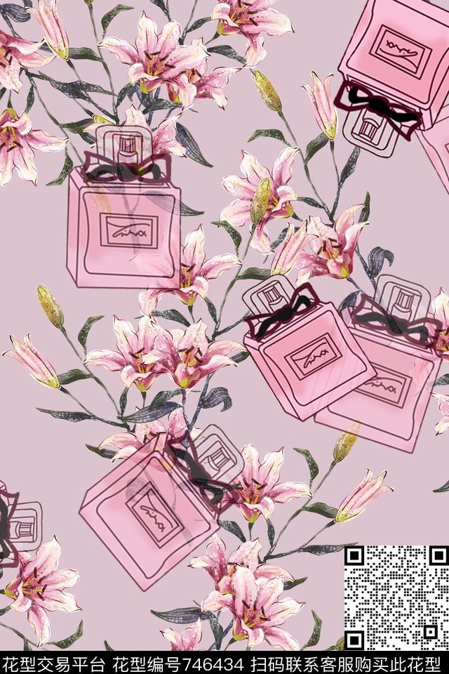 香水百合乱花香奈儿数码印花华亿平台下载（图片编号: 746434） - 瓦栏（Walan）