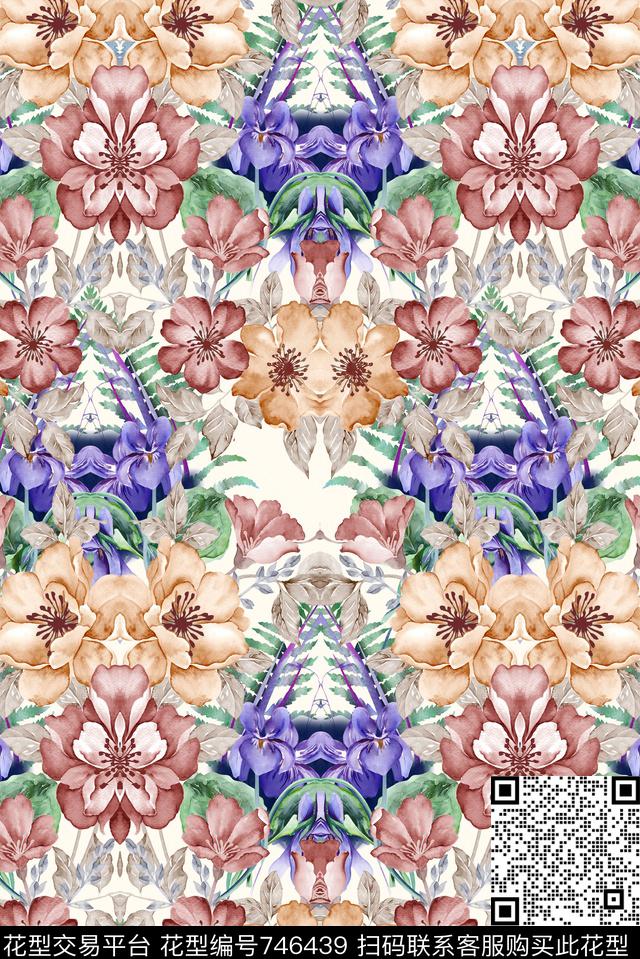 手绘花卉沙发布数码印花华亿平台下载（图片编号: 746439） - 瓦栏（Walan）