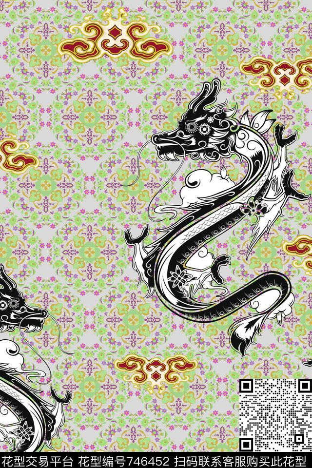云图腾中国风、花纹、矢量黑龙、云纹传统印花华亿平台下载（图片编号: 746452） - 瓦栏（Walan）