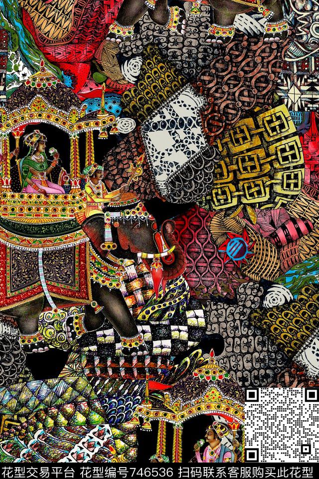 大象几何抽象数码印花华亿平台下载（图片编号: 746536） - 瓦栏（Walan）