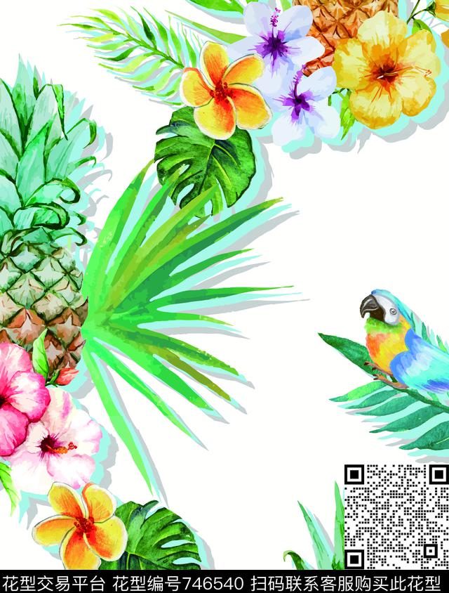 花朵花卉热带数码印花华亿平台下载（图片编号: 746540） - 瓦栏（Walan）