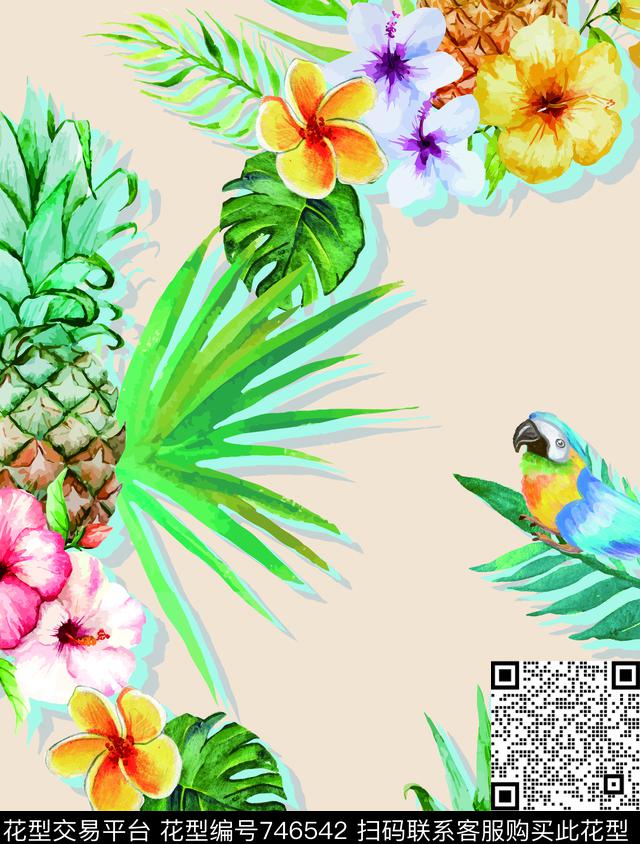 花朵花卉热带数码印花华亿平台下载（图片编号: 746542） - 瓦栏（Walan）