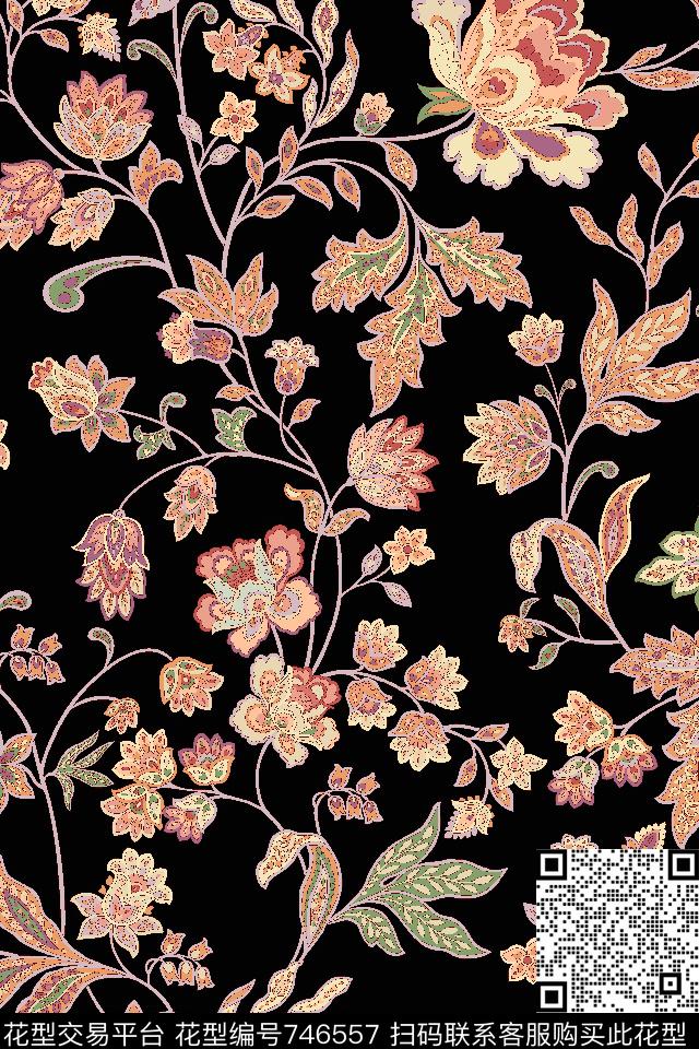 花朵花卉传统印花华亿平台下载（图片编号: 746557） - 瓦栏（Walan）