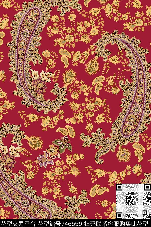 火腿花佩斯利传统印花华亿平台下载（图片编号: 746559） - 瓦栏（Walan）