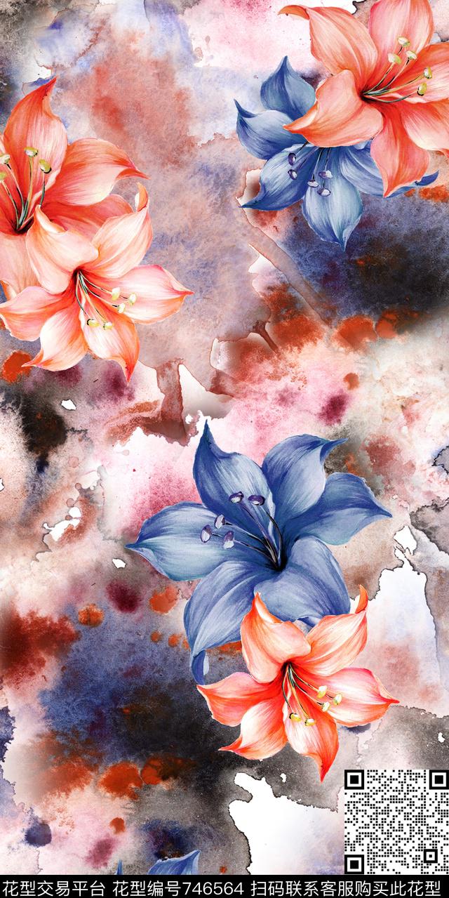 百合花朵花卉数码印花华亿平台下载（图片编号: 746564） - 瓦栏（Walan）
