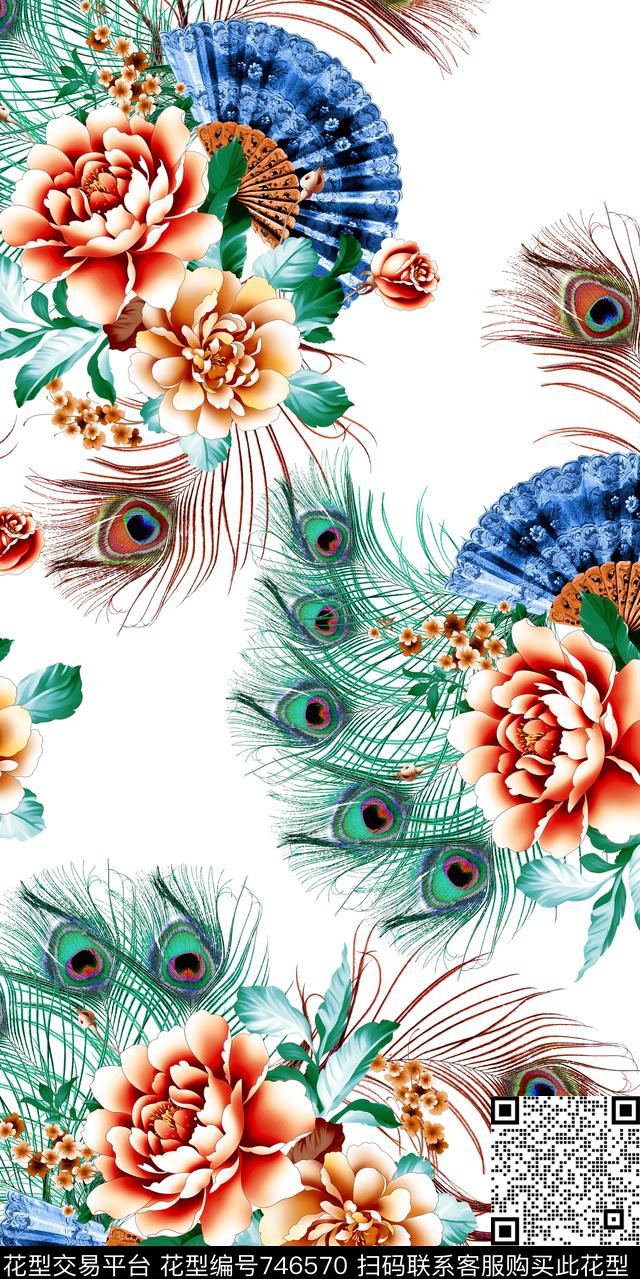 花朵花卉扇子数码印花华亿平台下载（图片编号: 746570） - 瓦栏（Walan）