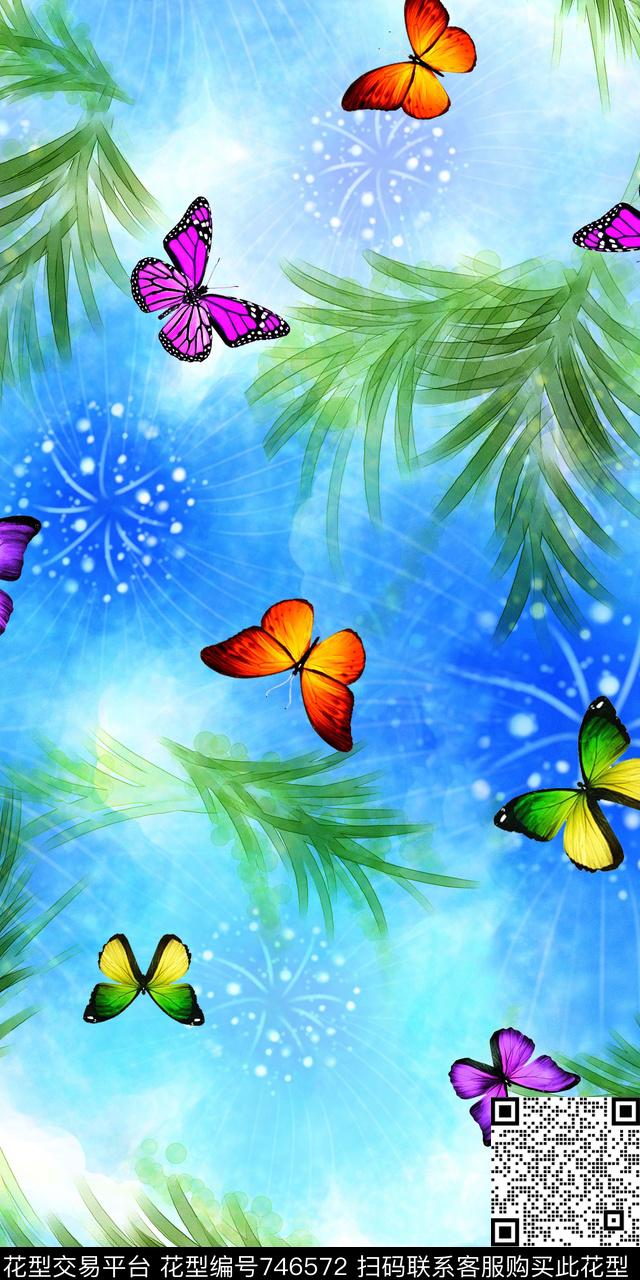 水彩背景昆虫蝴蝶数码印花华亿平台下载（图片编号: 746572） - 瓦栏（Walan）