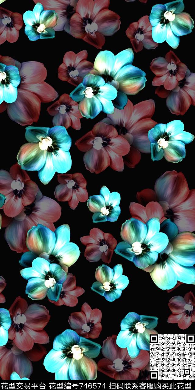 水彩花卉手绘小碎花数码印花华亿平台下载（图片编号: 746574） - 瓦栏（Walan）