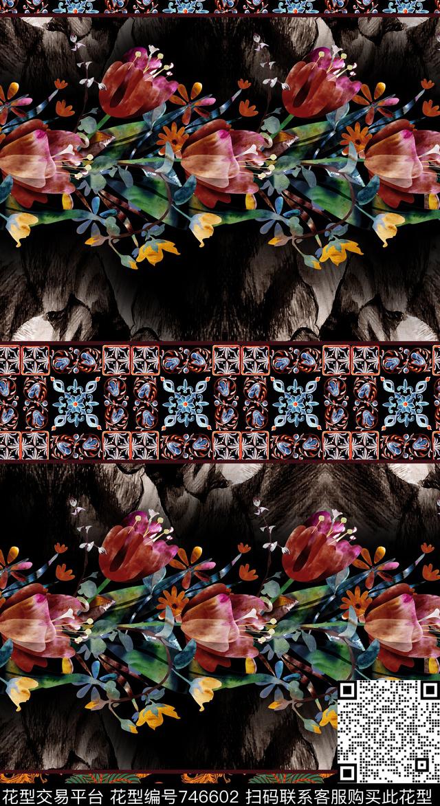 波西米亚青花瓷民族风数码印花华亿平台下载（图片编号: 746602） - 瓦栏（Walan）