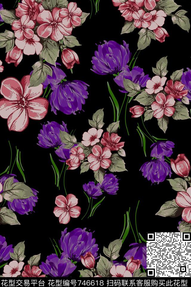 花朵花卉数码印花华亿平台下载（图片编号: 746618） - 瓦栏（Walan）