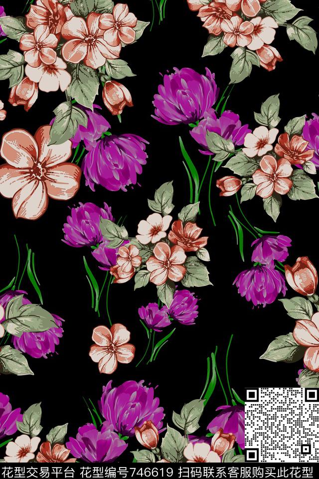 花朵花卉数码印花华亿平台下载（图片编号: 746619） - 瓦栏（Walan）