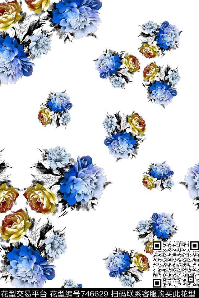 花朵花卉数码印花华亿平台下载（图片编号: 746629） - 瓦栏（Walan）