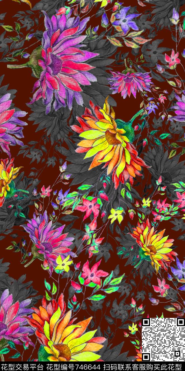 装饰图案花卉传统印花华亿平台下载（图片编号: 746644） - 瓦栏（Walan）