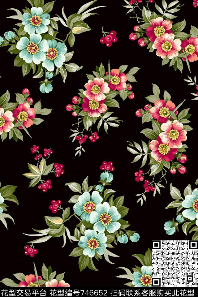 大花花朵花卉数码印花华亿平台下载（图片编号: 746652） - 瓦栏（Walan）