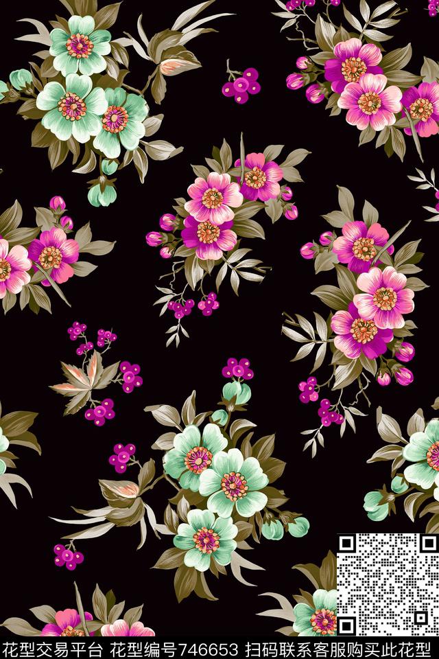 大花花朵花卉数码印花华亿平台下载（图片编号: 746653） - 瓦栏（Walan）