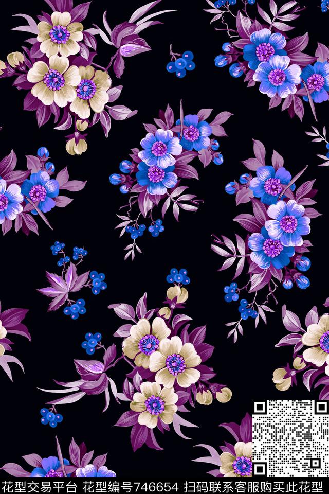 大花花朵花卉数码印花华亿平台下载（图片编号: 746654） - 瓦栏（Walan）