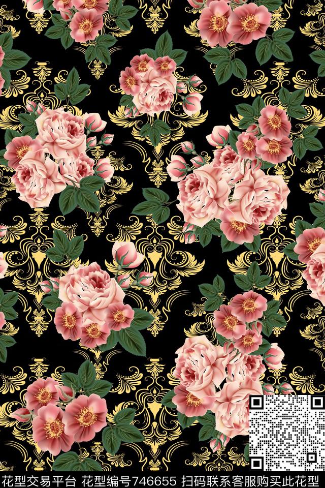 大花花朵花卉数码印花华亿平台下载（图片编号: 746655） - 瓦栏（Walan）