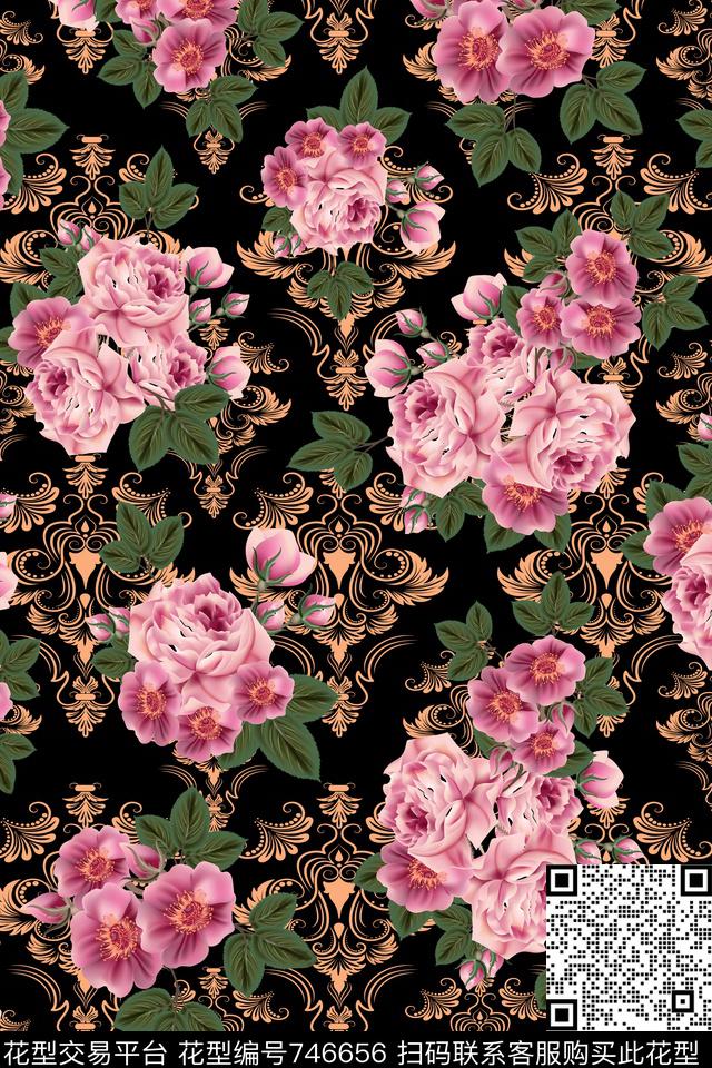 大花花朵花卉数码印花华亿平台下载（图片编号: 746656） - 瓦栏（Walan）