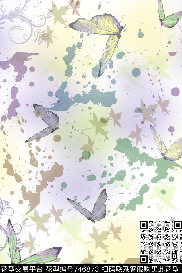 蝴蝶笔刷涂鸦数码印花华亿平台下载（图片编号: 746873） - 瓦栏（Walan）