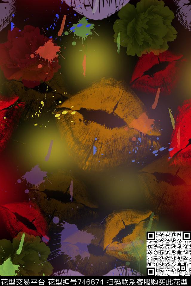 嘴唇笔刷涂鸦数码印花华亿平台下载（图片编号: 746874） - 瓦栏（Walan）