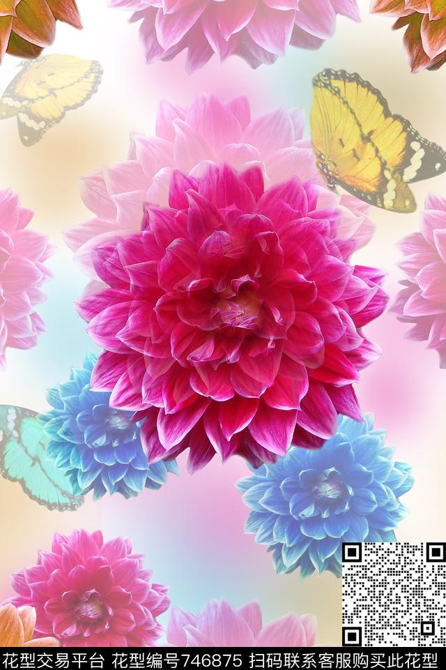 蝴蝶花卉笔刷数码印花华亿平台下载（图片编号: 746875） - 瓦栏（Walan）