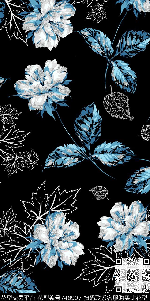 大花花朵兰花数码印花华亿平台下载（图片编号: 746907） - 瓦栏（Walan）