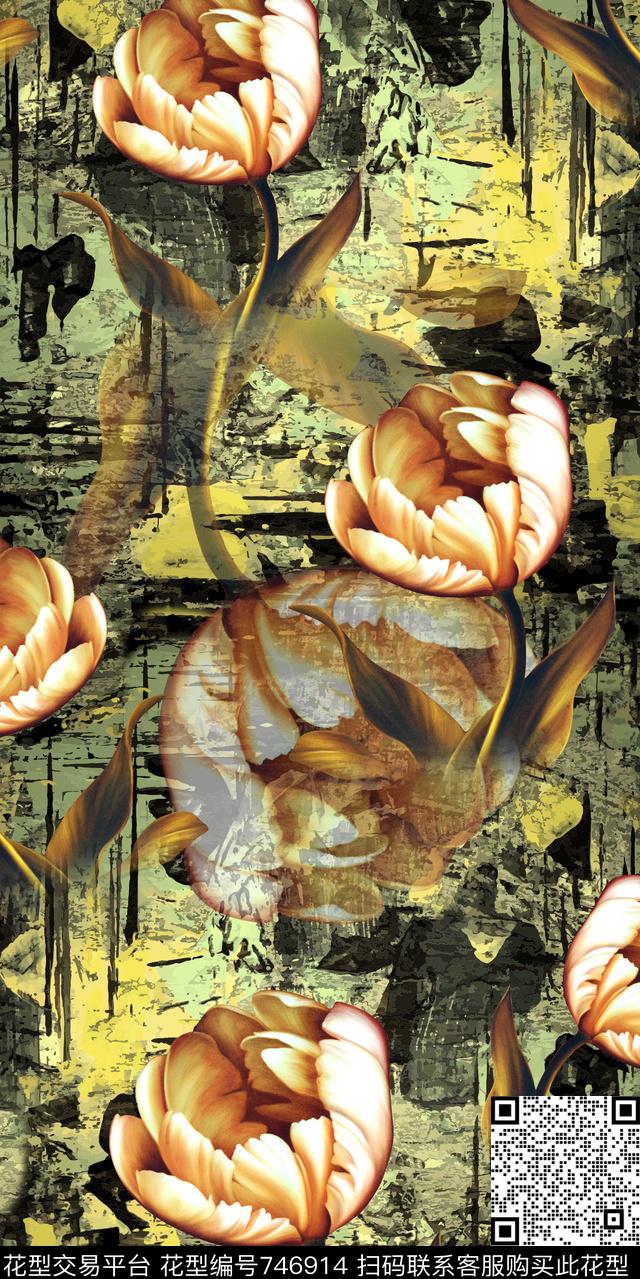 罂粟花郁金香大花数码印花华亿平台下载（图片编号: 746914） - 瓦栏（Walan）