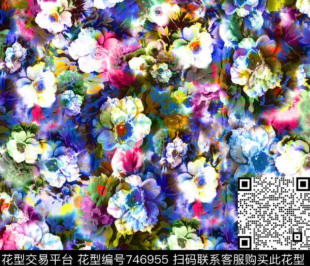 花瓣乱花花朵数码印花华亿平台下载（图片编号: 746955） - 瓦栏（Walan）
