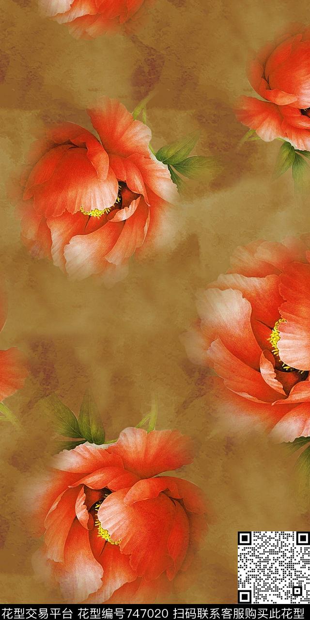 大花牡丹花朵数码印花华亿平台下载（图片编号: 747020） - 瓦栏（Walan）