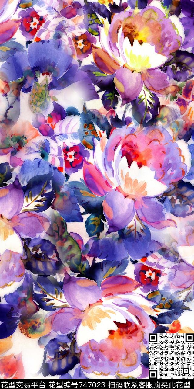 花朵花卉散花数码印花华亿平台下载（图片编号: 747023） - 瓦栏（Walan）