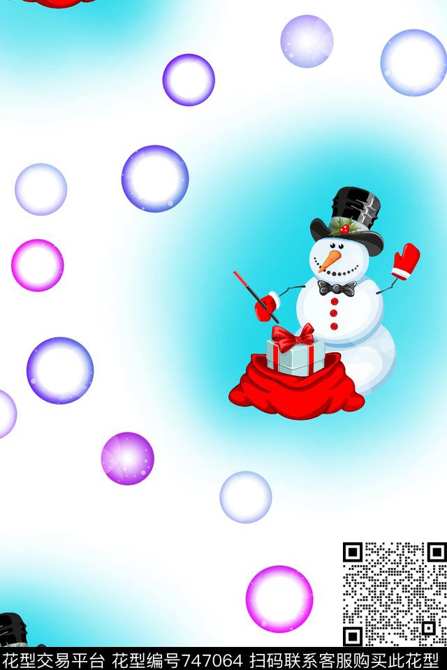 卡通雪人渐变色气泡数码印花华亿平台下载（图片编号: 747064） - 瓦栏（Walan）