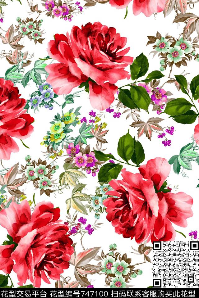 玫瑰花卉数码印花华亿平台下载（图片编号: 747100） - 瓦栏（Walan）