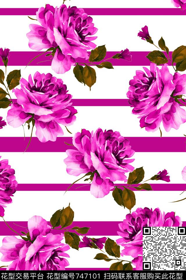 牡丹花卉数码印花华亿平台下载（图片编号: 747101） - 瓦栏（Walan）