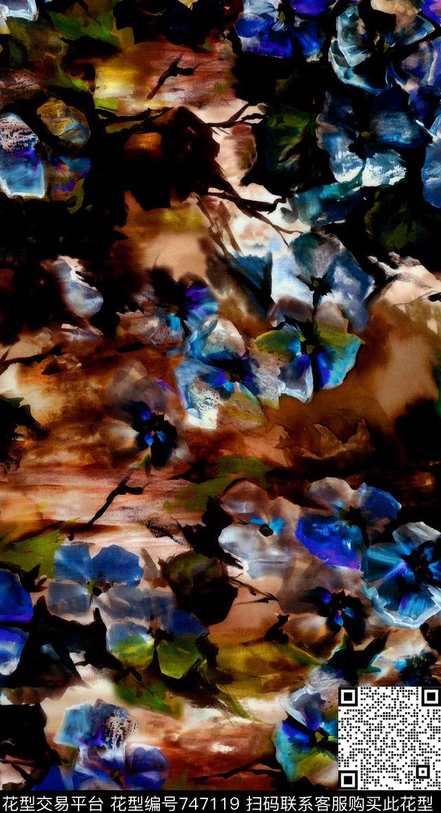 大花花朵花卉数码印花华亿平台下载（图片编号: 747119） - 瓦栏（Walan）