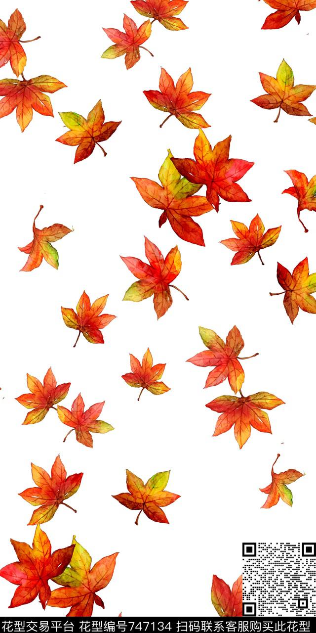 花卉叶子枫叶数码印花华亿平台下载（图片编号: 747134） - 瓦栏（Walan）