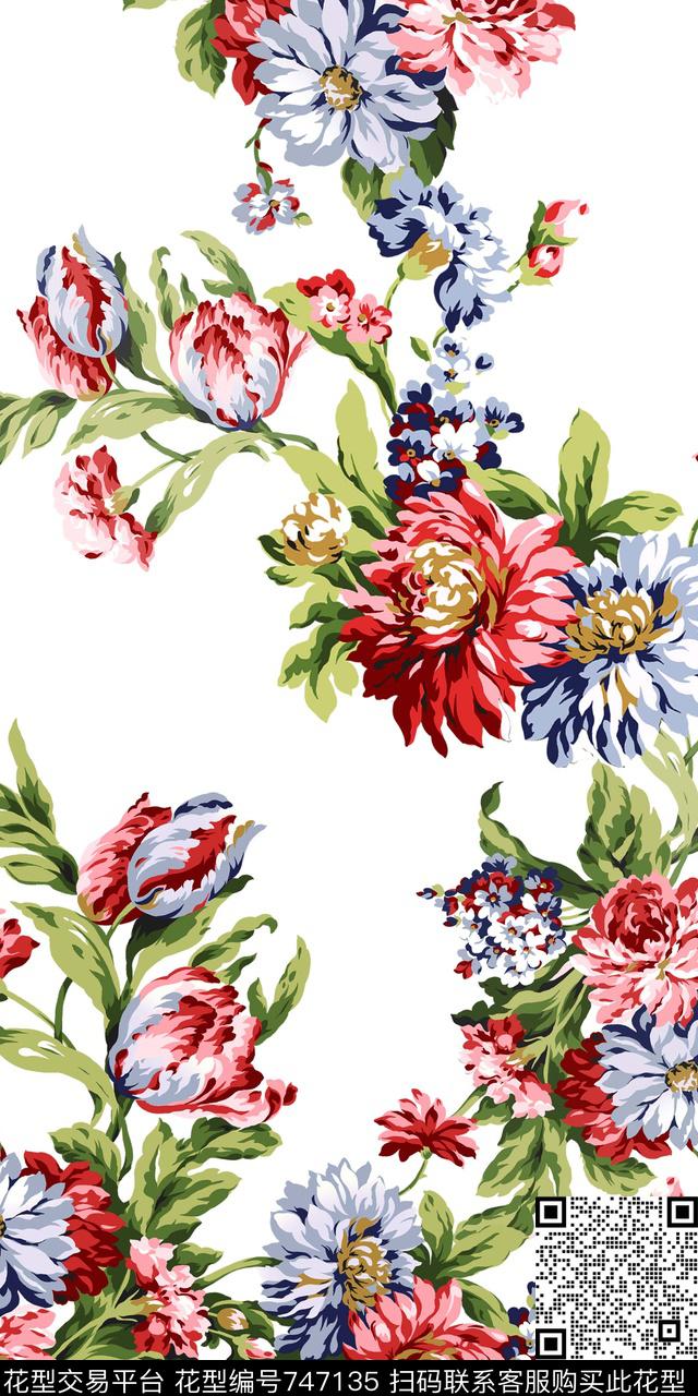 郁金香菊花花朵传统印花华亿平台下载（图片编号: 747135） - 瓦栏（Walan）