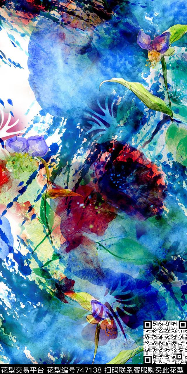 乱花大花花朵数码印花华亿平台下载（图片编号: 747138） - 瓦栏（Walan）