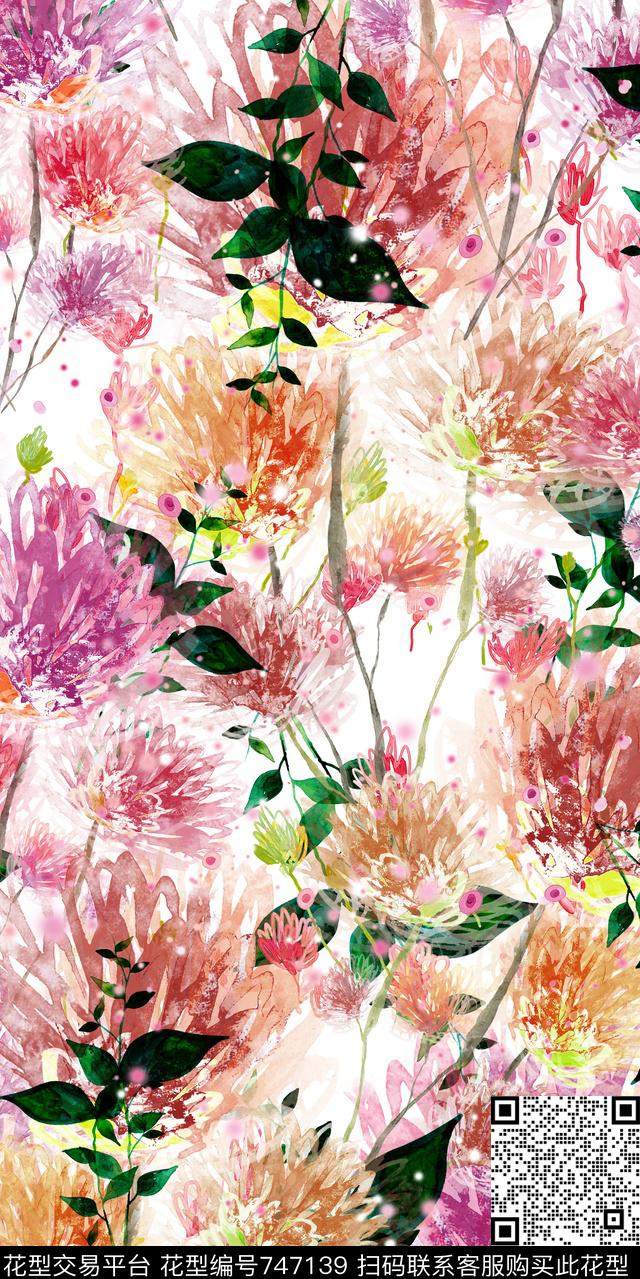 乱花大花花朵数码印花华亿平台下载（图片编号: 747139） - 瓦栏（Walan）