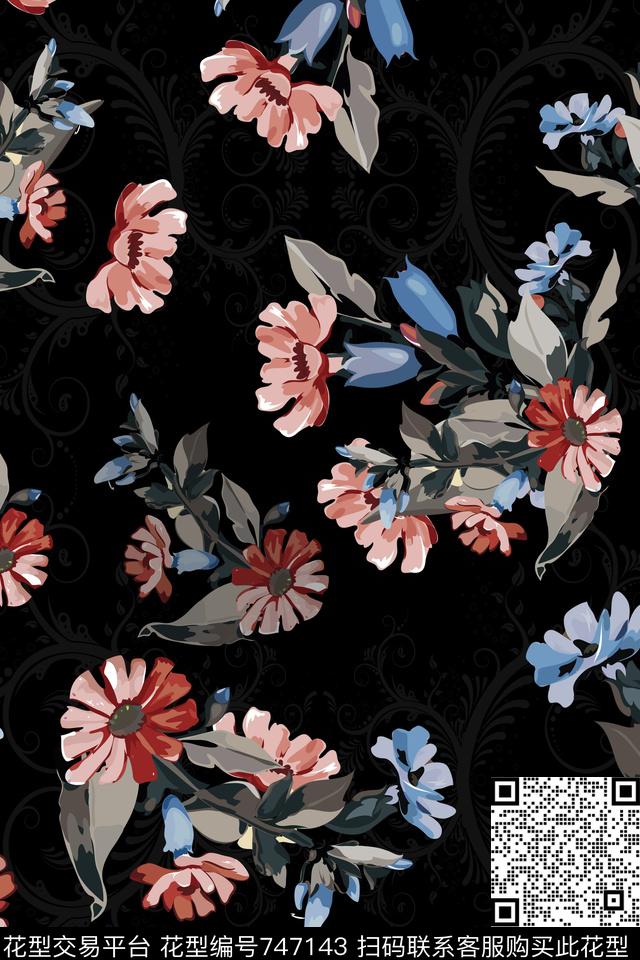 花朵花卉传统印花华亿平台下载（图片编号: 747143） - 瓦栏（Walan）