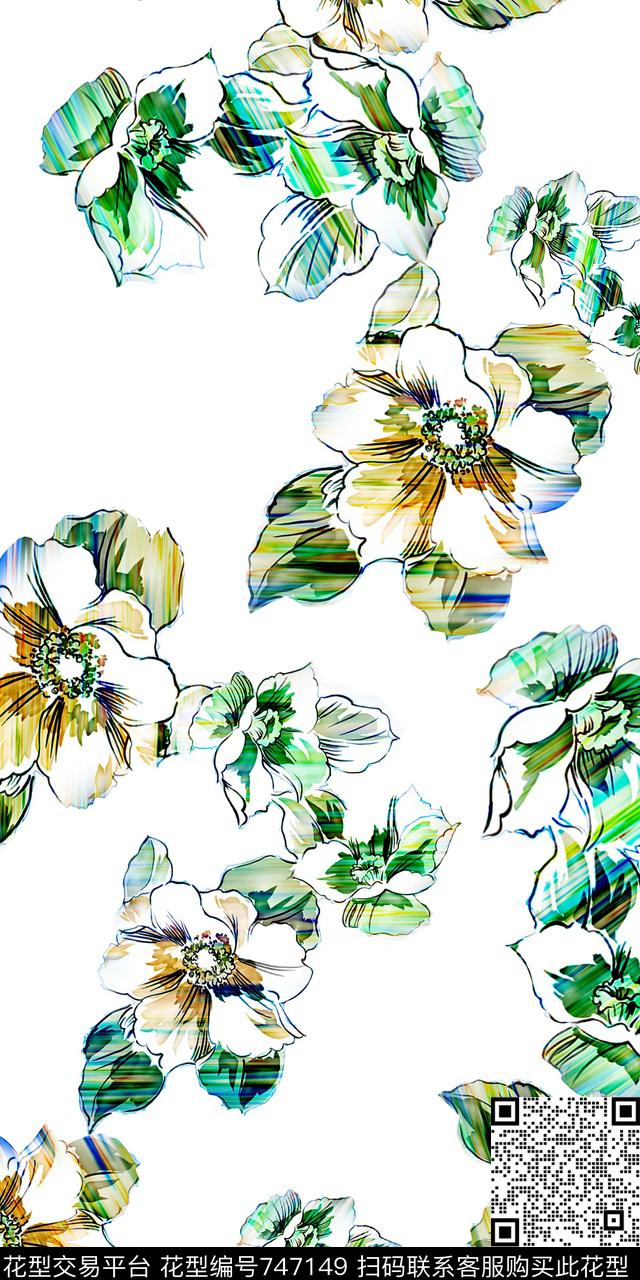 水彩花卉花朵花卉数码印花华亿平台下载（图片编号: 747149） - 瓦栏（Walan）