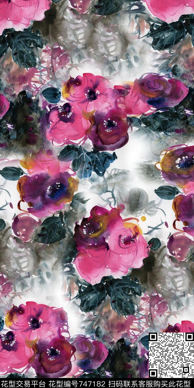 花卉抽象乱花数码印花华亿平台下载（图片编号: 747182） - 瓦栏（Walan）
