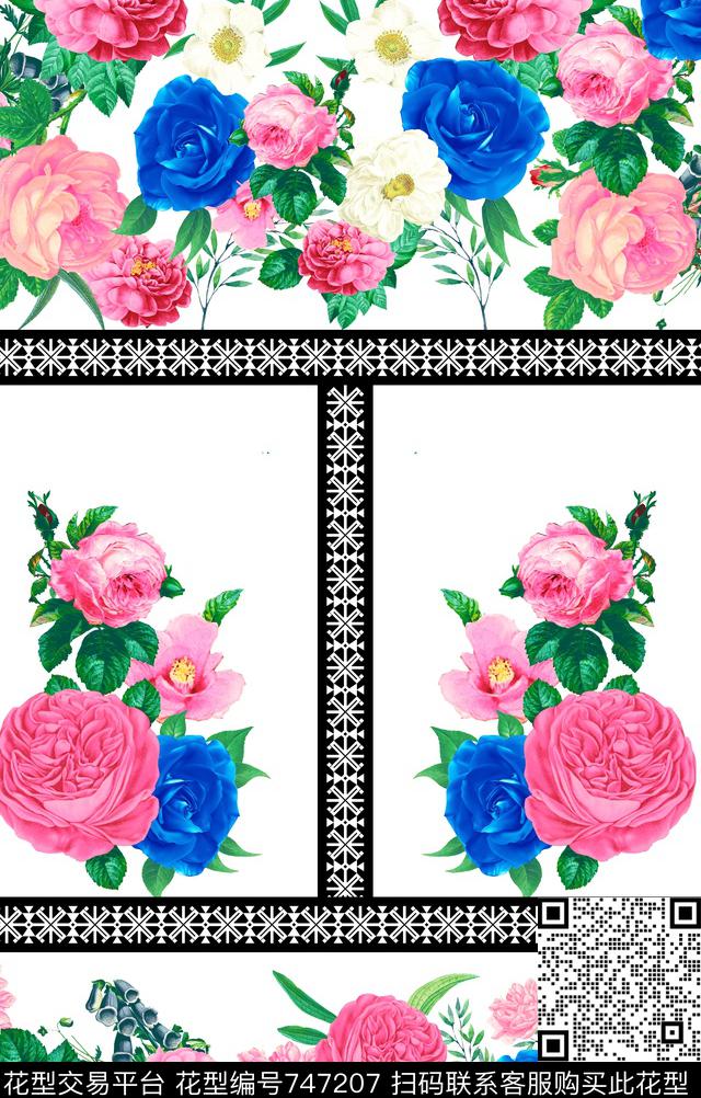 大花花朵花卉数码印花华亿平台下载（图片编号: 747207） - 瓦栏（Walan）