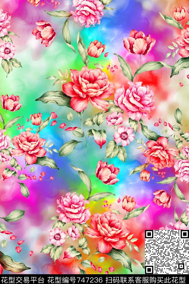 炫彩花卉女装数码印花华亿平台下载（图片编号: 747236） - 瓦栏（Walan）
