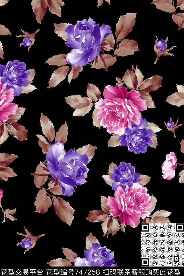 大花花朵花卉数码印花华亿平台下载（图片编号: 747258） - 瓦栏（Walan）