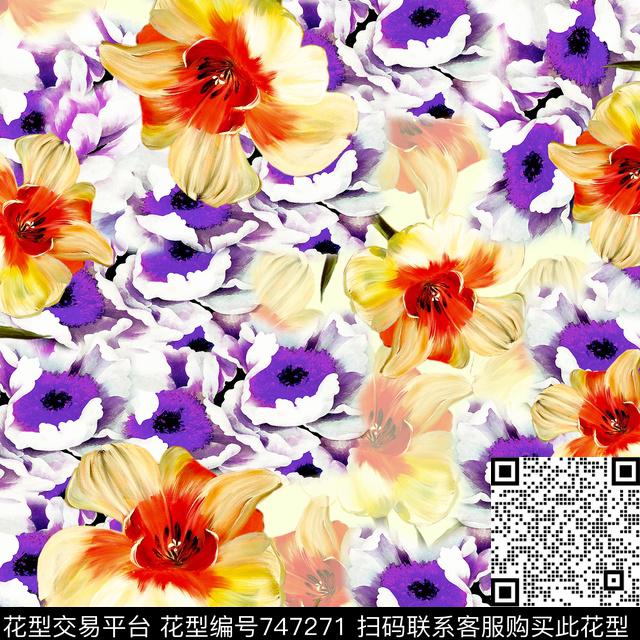 花朵花卉方巾数码印花华亿平台下载（图片编号: 747271） - 瓦栏（Walan）