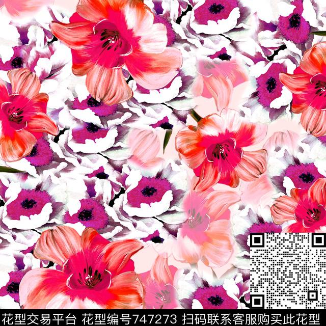 花朵花卉方巾数码印花华亿平台下载（图片编号: 747273） - 瓦栏（Walan）